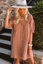 Crinkle Textured Joint Bubble Sleeve Shirt Dress