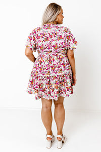 Multicolor Plus Size Floral Print Short Sleeve Ruffle Shift Dress