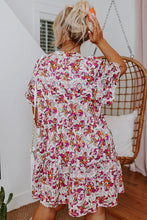 Multicolor Plus Size Floral Print Short Sleeve Ruffle Shift Dress