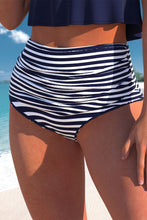 Cutout Ruffle Crop Top and Striped High Waist Bikini Set