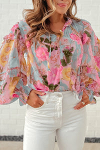 Floral Print Tassel Tie Short Sleeve Blouse