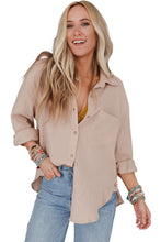 Khaki Crinkled Turn-down Collar Buttoned Shirt with Pocket