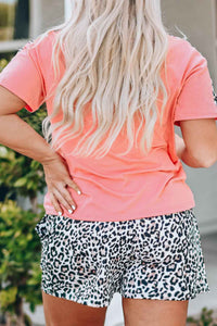 Colorblock Leopard Short Sleeve and Shorts Loungewear