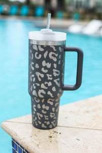 Leopard Print 40oz Stainless Steel Portable Cup with Handle