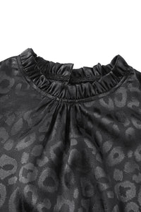 Satin Leopard Tie Waist Frilled Sleeveless Dress