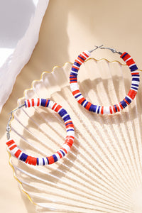 Patriotic Multicolored Bead Hoop Earrings