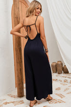 Frilled Neckline Backless Wide Leg Jumpsuit