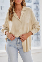 Solid Buttoned Chest Pocket High Low Loose Shirt