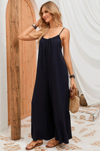 Frilled Neckline Backless Wide Leg Jumpsuit