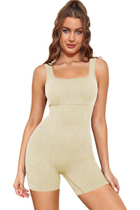 Apricot Ribbed Square Neck Padded Sports Romper