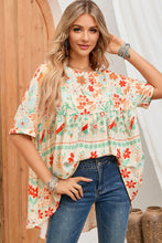 Floral Print Rolled Sleeve Babydoll Top