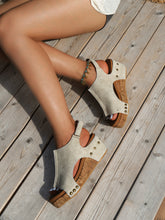 Leather Stitching Studded Wedge Sandals
