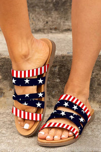 Multicolor American Flag Crisscross Strappy Flip Flops