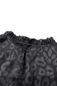 Satin Leopard Tie Waist Frilled Sleeveless Dress