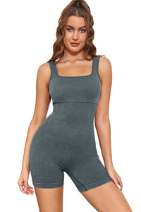 Apricot Ribbed Square Neck Padded Sports Romper