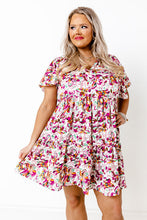 Multicolor Plus Size Floral Print Short Sleeve Ruffle Shift Dress