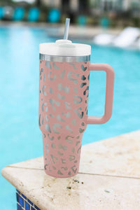 Leopard Print 40oz Stainless Steel Portable Cup with Handle