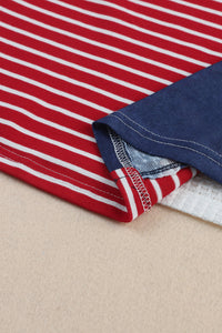 Multicolor Stripes Stars Print Knit Short Sleeves Top