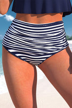 Cutout Ruffle Crop Top and Striped High Waist Bikini Set