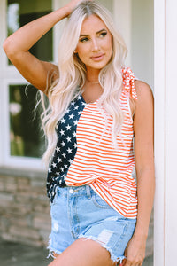 American Flag Color Block Knotted Straps Tank Top