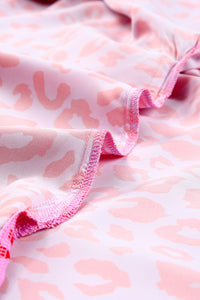 Rose Leopard Print V Neck Half Sleeve Plus Size Blouse