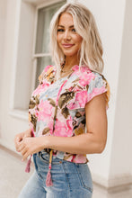 Floral Print Tassel Tie Short Sleeve Blouse