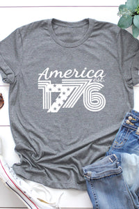 America 1776 Print Short Sleeve Graphic T Shirt