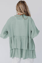 Green Ruffled Trim Half Sleeve Open Front Kimono
