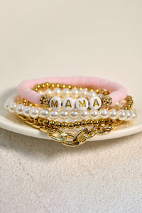 4PCS MAMA Pearls Beaded Chain Bracelets Set