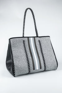 Striped Neoprene Tote Bag With Zippered Purse