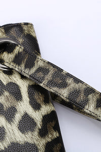 Khaki Leopard Print Zipper Wristlet Clutch