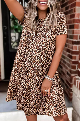 Leopard Short Sleeve A-line Mini Dress