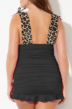 Plus Size Leopard Print Ruched Ruffle V Neck One-piece Swimsuit