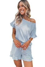 Striped Ruffle Top and Shorts Lounge Set