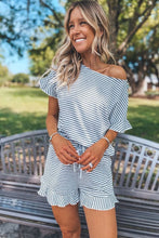 Striped Ruffle Top and Shorts Lounge Set