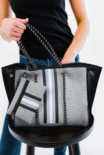 Striped Neoprene Tote Bag With Zippered Purse
